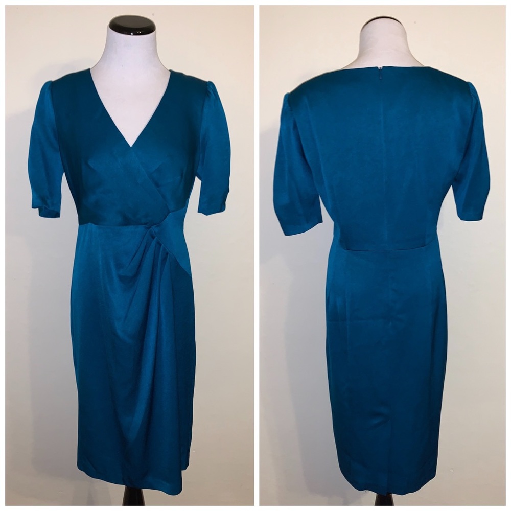 Nanette Lepore teal ruched sheath dress 6 - Picture 2 of 7